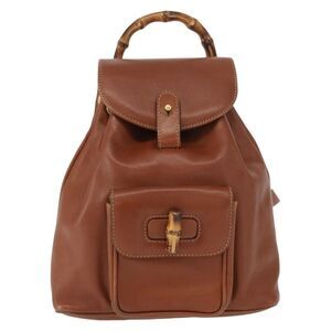 Gucci Vintage Bamboo Backpack Leather Brown Leather Backpack Bag (Pre-Owned)